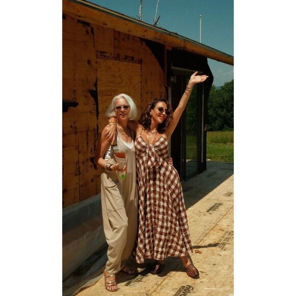 FREE PEOPLE Via Midi Dress in Brown Combo Everly Size Large - Picture 13 of 16